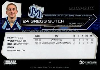 2010-11 Extreme Mississauga St. Michael's Majors (OHL) #17 Gregg Sutch Back