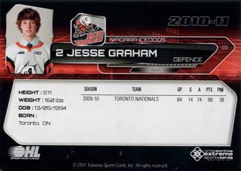 2010-11 Extreme Niagara IceDogs OHL #3 Jesse Graham Back