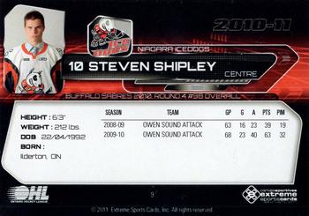 2010-11 Extreme Niagara IceDogs OHL #9 Steven Shipley Back