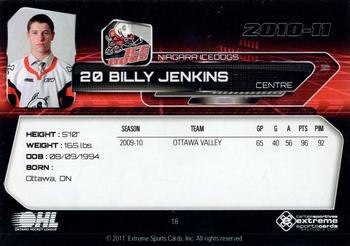 2010-11 Extreme Niagara IceDogs OHL #18 Billy Jenkins Back