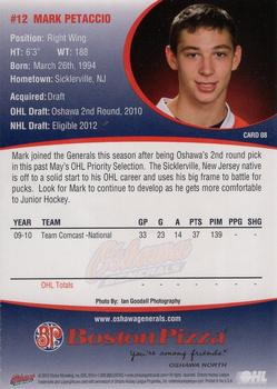 2010-11 Denny's Oshawa Generals (OHL) #8 Mark Petaccio Back