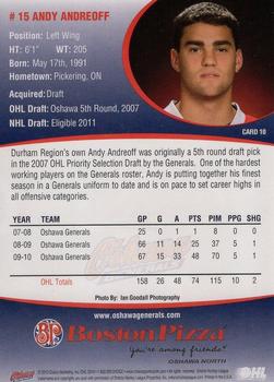 2010-11 Denny's Oshawa Generals (OHL) #10 Andy Andreoff Back