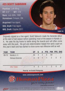 2010-11 Denny's Oshawa Generals (OHL) #16 Scott Sabourin Back