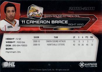 2010-11 Extreme Owen Sound Attack OHL #10 Cameron Brace Back