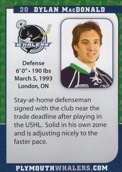 2010-11 Plymouth Whalers (OHL) #18 Dylan MacDonald Back