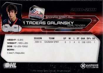 2010-11 Extreme Saginaw Spirit (OHL) #1 Tadeas Galansky Back