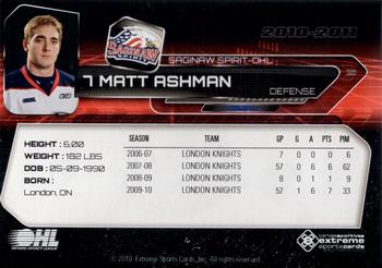 2010-11 Extreme Saginaw Spirit (OHL) #4 Matt Ashman Back