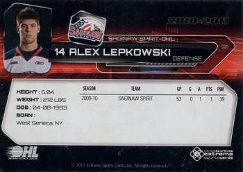 2010-11 Extreme Saginaw Spirit (OHL) #8 Alex Lepkowski Back