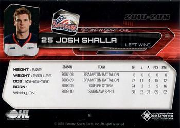 2010-11 Extreme Saginaw Spirit (OHL) #16 Josh Shalla Back
