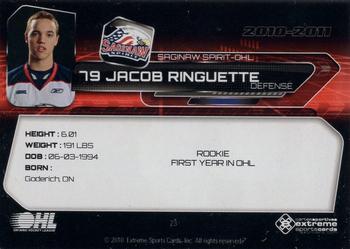 2010-11 Extreme Saginaw Spirit (OHL) #23 Jacob Ringuette Back