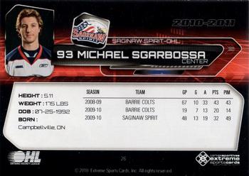 2010-11 Extreme Saginaw Spirit (OHL) #26 Michael Sgarbossa Back