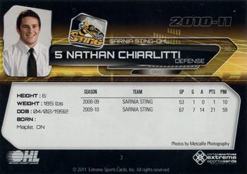 2010-11 Extreme Sarnia Sting (OHL) #3 Nathan Chiarlitti Back