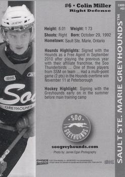 2010-11 Choice Sault Ste. Marie Greyhounds (OHL) #3 Colin Miller Back