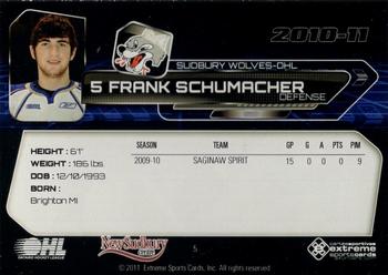 2010-11 Extreme Sudbury Wolves (OHL) #5 Frank Schumacher Back
