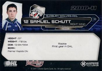 2010-11 Extreme Sudbury Wolves (OHL) #7 Samuel Schutt Back