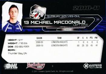 2010-11 Extreme Sudbury Wolves (OHL) #8 Michael MacDonald Back