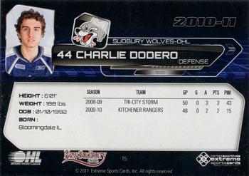 2010-11 Extreme Sudbury Wolves (OHL) #15 Charlie Dodero Back