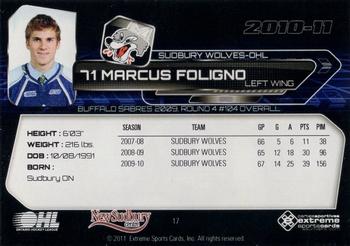 2010-11 Extreme Sudbury Wolves (OHL) #17 Marcus Foligno Back