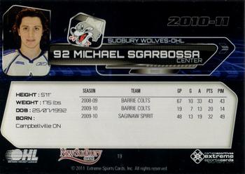 2010-11 Extreme Sudbury Wolves (OHL) #19 Michael Sgarbossa Back