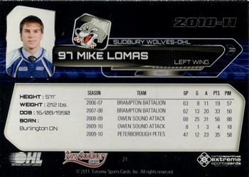 2010-11 Extreme Sudbury Wolves (OHL) #21 Mike Lomas Back