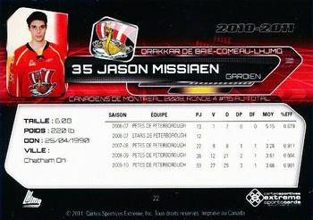 2010-11 Extreme Baie Comeau Drakkar (QMJHL) #22 Jason Missiaen Back