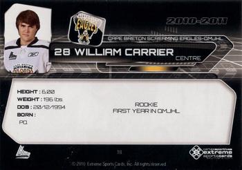 2010-11 Extreme Cape Breton Screaming Eagles (QMJHL) #18 William Carrier Back