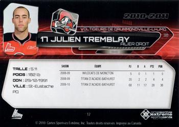 2010-11 Extreme Drummondville Voltigeurs (QMJHL) #12 Julien Tremblay Back