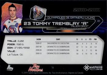 2010-11 Extreme Gatineau Olympiques (QMJHL) #18 Tommy Tremblay Back