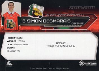 2010-11 Extreme Halifax Mooseheads (QMJHL) #2 Simon Desmarais Back