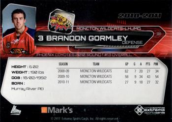 2010-11 Extreme Moncton Wildcats QMJHL #4 Brandon Gormley Back