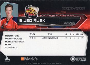 2010-11 Extreme Moncton Wildcats QMJHL #7 Jed Rusk Back