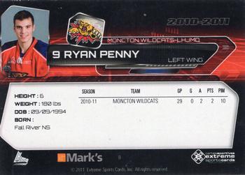 2010-11 Extreme Moncton Wildcats QMJHL #8 Ryan Penny Back