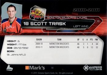 2010-11 Extreme Moncton Wildcats QMJHL #14 Scott Trask Back