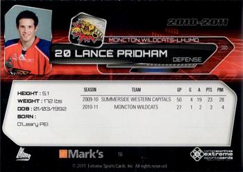 2010-11 Extreme Moncton Wildcats QMJHL #16 Lance Pridham Back