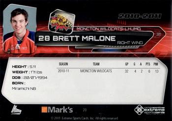 2010-11 Extreme Moncton Wildcats QMJHL #20 Brett Malone Back