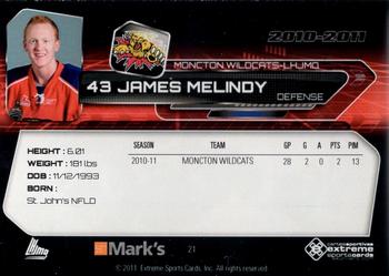 2010-11 Extreme Moncton Wildcats QMJHL #21 James Melindy Back