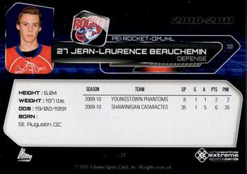 2010-11 Extreme Prince Edward Island Rocket QMJHL #21 Jean-Laurence Beauchemin Back