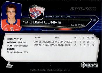 2010-11 Extreme Prince Edward Island Rocket QMJHL #17 Josh Currie Back