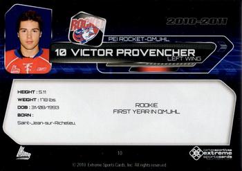 2010-11 Extreme Prince Edward Island Rocket QMJHL #10 Victor Provencher Back