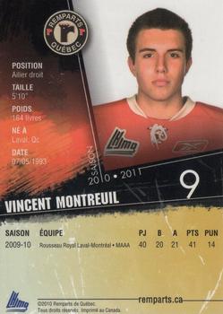 2010-11 Quebec Remparts (QMJHL) #NNO Vincent Montreuil Back