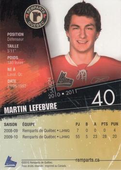 2010-11 Quebec Remparts (QMJHL) #NNO Martin Lefebvre Back