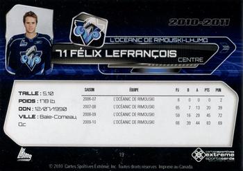 2010-11 Extreme Rimouski Oceanic QMJHL #19 Felix Lefrancois Back