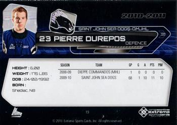 2010-11 Extreme Saint John Sea Dogs (QMJHL) #19 Pierre Durepos Back