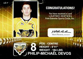 2010-11 Extreme Victoriaville Tigres (QMJHL) #LE-1 Philip-Michaël Devos Back