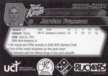 2010-11 Ruckers Brandon Wheat Kings (WHL) #NNO Jordan Fransoo Back