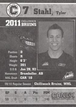 2010-11 Chilliwack Bruins (WHL) #6 Tyler Stahl Back