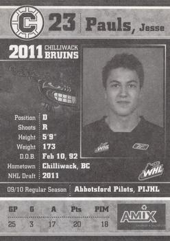 2010-11 Chilliwack Bruins (WHL) #20 Jesse Pauls Back