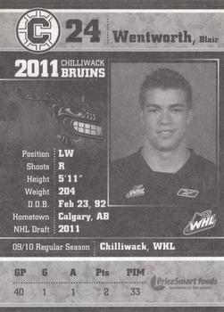 2010-11 Chilliwack Bruins (WHL) #21 Blair Wentworth Back
