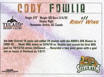 2010-11 Grandstand Everett Silvertips (WHL) #NNO Cody Fowlie Back
