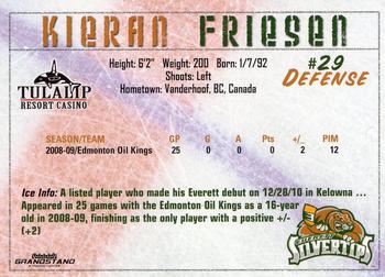 2010-11 Grandstand Everett Silvertips (WHL) #NNO Kieran Friesen Back